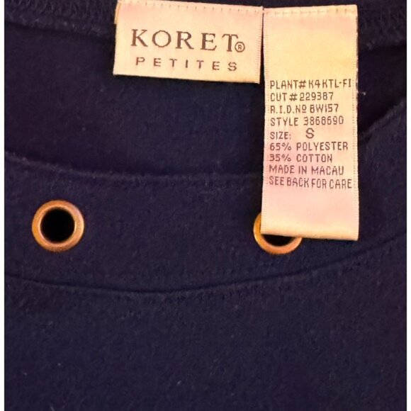 Koret Navy Blue Short Sleeve Knit Top / Sweater Gold Grommets Comfortable Small - Picture 4 of 8